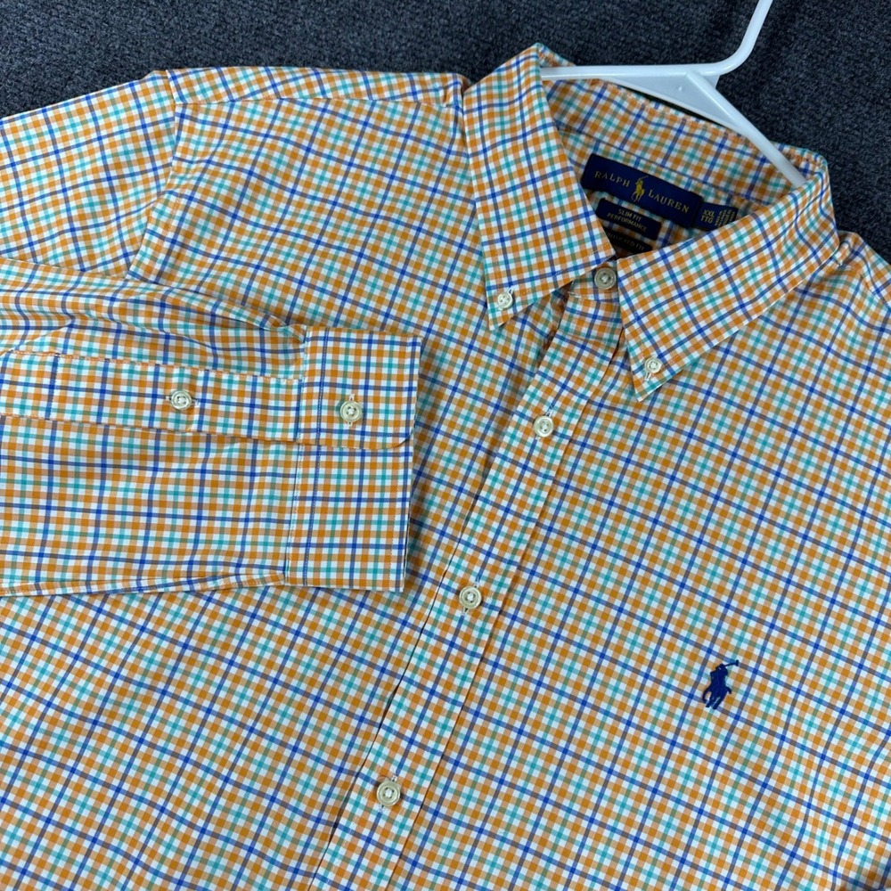 Ralph Lauren Button Down Mens XXL 2XL Plaid Slim Performance Untucked